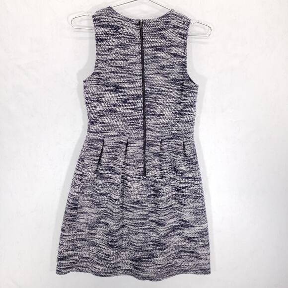Ann Taylor LOFT Tank Dress Womens 2 Navy White Marled Pleated Knit Zip Up Mini - Picture 6 of 14